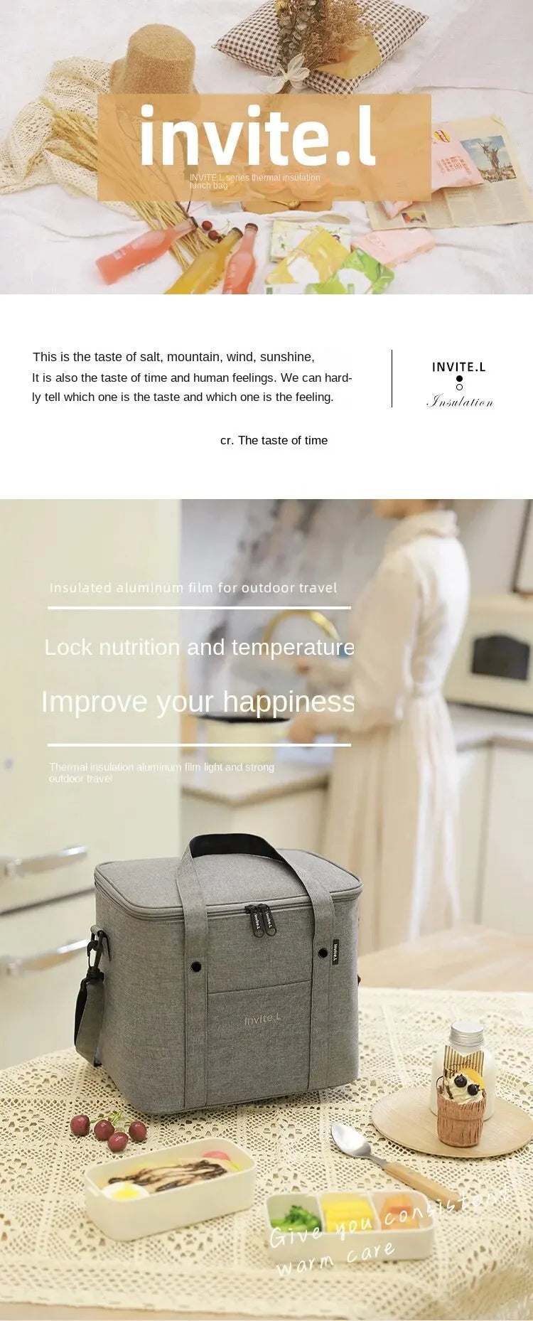 1pc Insulated Lunch Bag For Men/Women, Reusable Large Lunch Cooler Box Tote Shoulder Strap For Work Office Picnic Beach Travel F