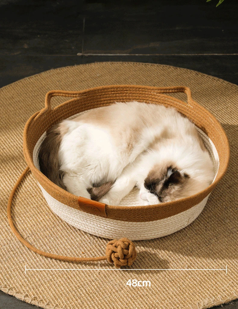 Cat Bed Handmade Rattan Woven Pet Nest Removable Washable Warm Pad All-Season Cat Scratch Board Winter Warm Cat House for Cats
