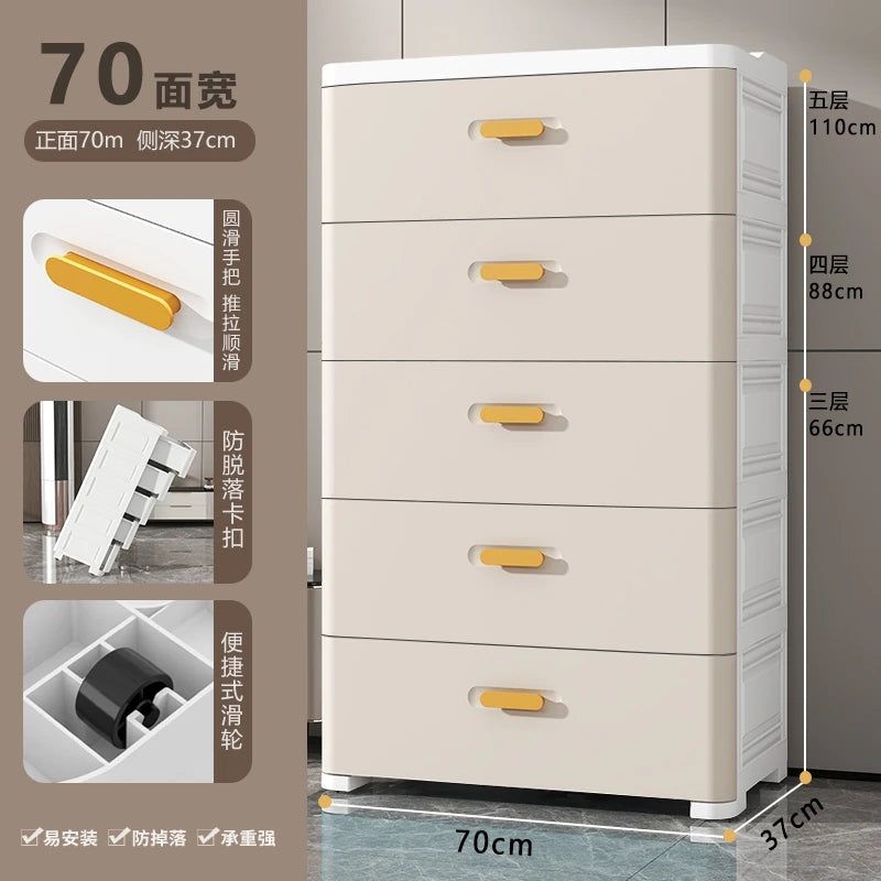 Thickened Drawer Storage Cabinet, Multi-Layer PP Organizer, Silent-Wheel Bedside Cabinet, Modern Large-Capacity Home Storage Box