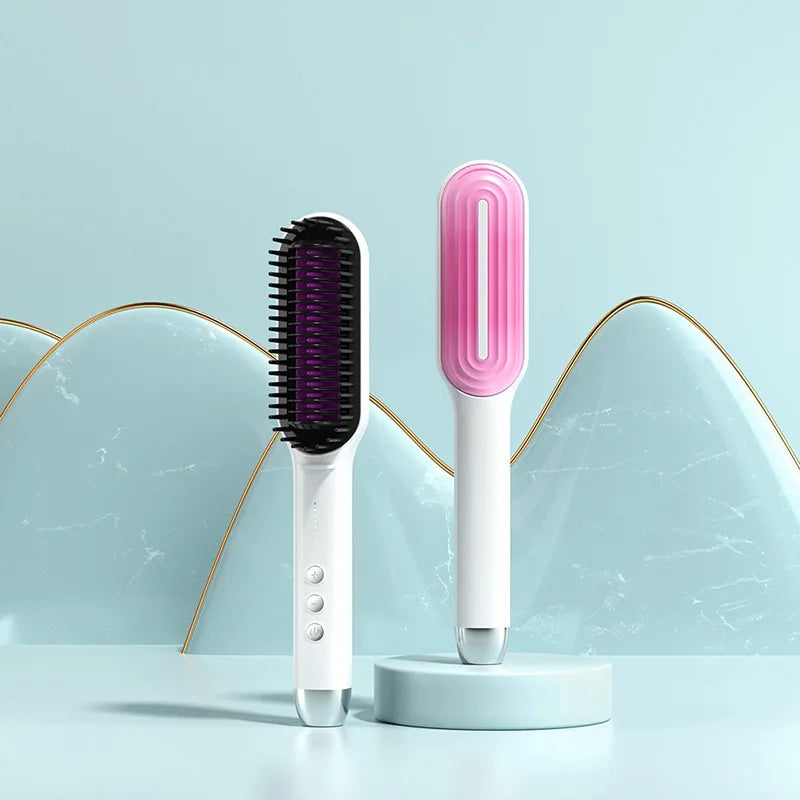 Hot Sale PTC Heating Smart Steam Hair Straightener Brush Smoothing Flat Iron Curly Hair Straightening Comb Electric Hair Brushes