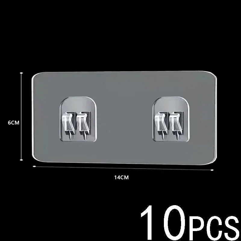 10pcs Transparent Self-Adhesive Hook Hanger Wall Storage Rack Fixing Patch Strong No-Punch Snaps For Kitchen Bathroom Gadgets