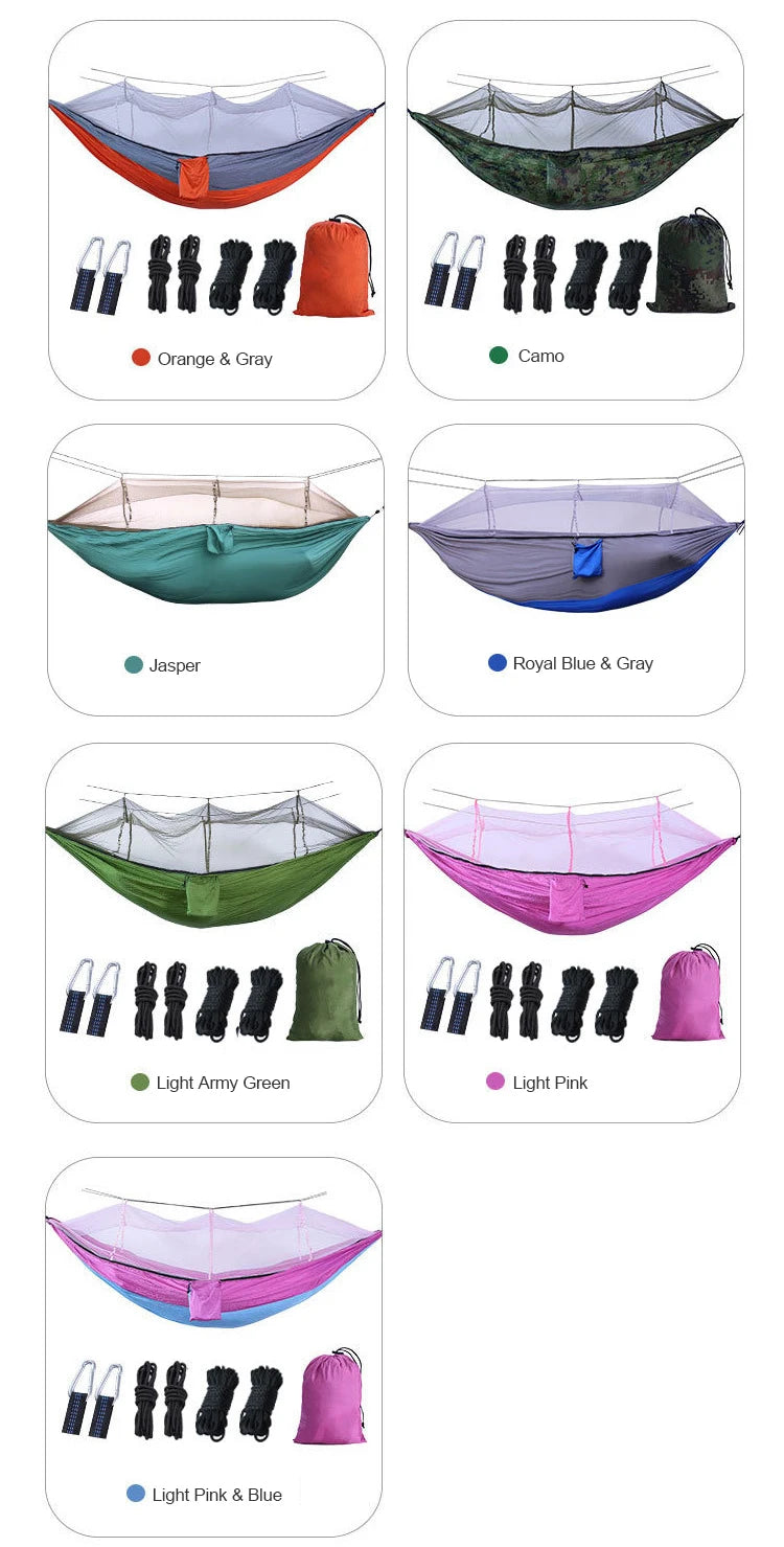 Lightweight Portable Outdoor Camping Hammock with Mosquito Net High Strength Parachute Fabric Hanging Bed Hunting Sleeping Swing