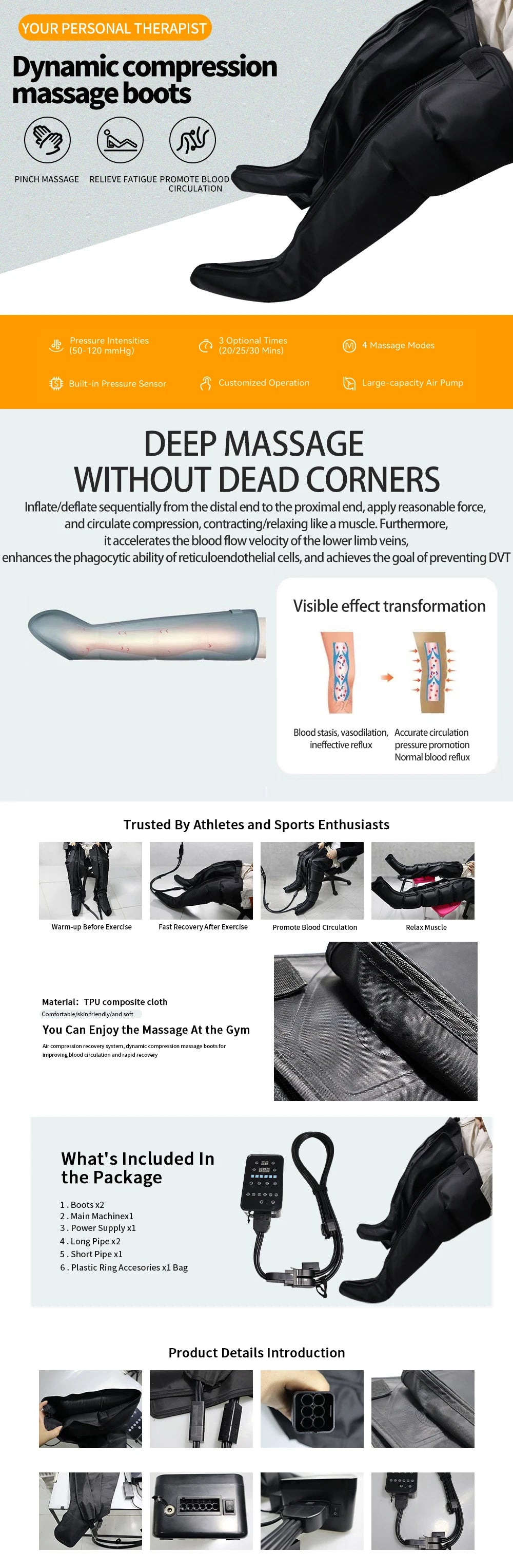 6 Chambers Air Compression Massage System Whole Body Massager Compression Pump Recovery Boots Foot Leg Massage Machine AirWrap