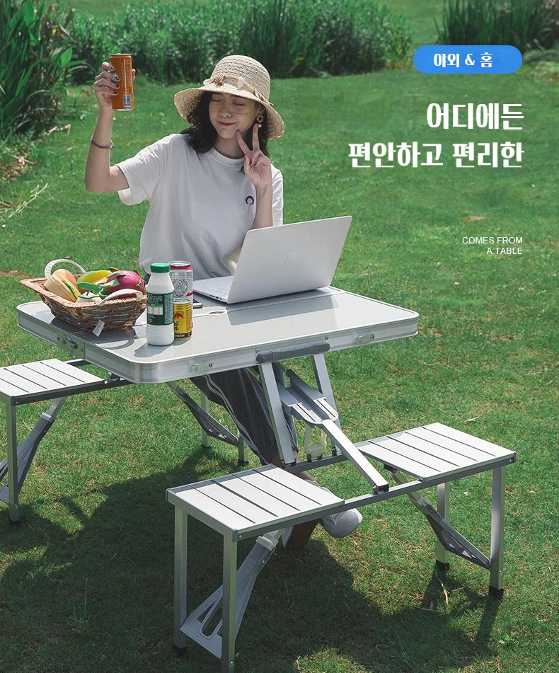 New Folding Camping Table with 4 Chairs Portable Folding Table Courtyard Table Alloy Connected Simple Fold Picnic Table Outdoor