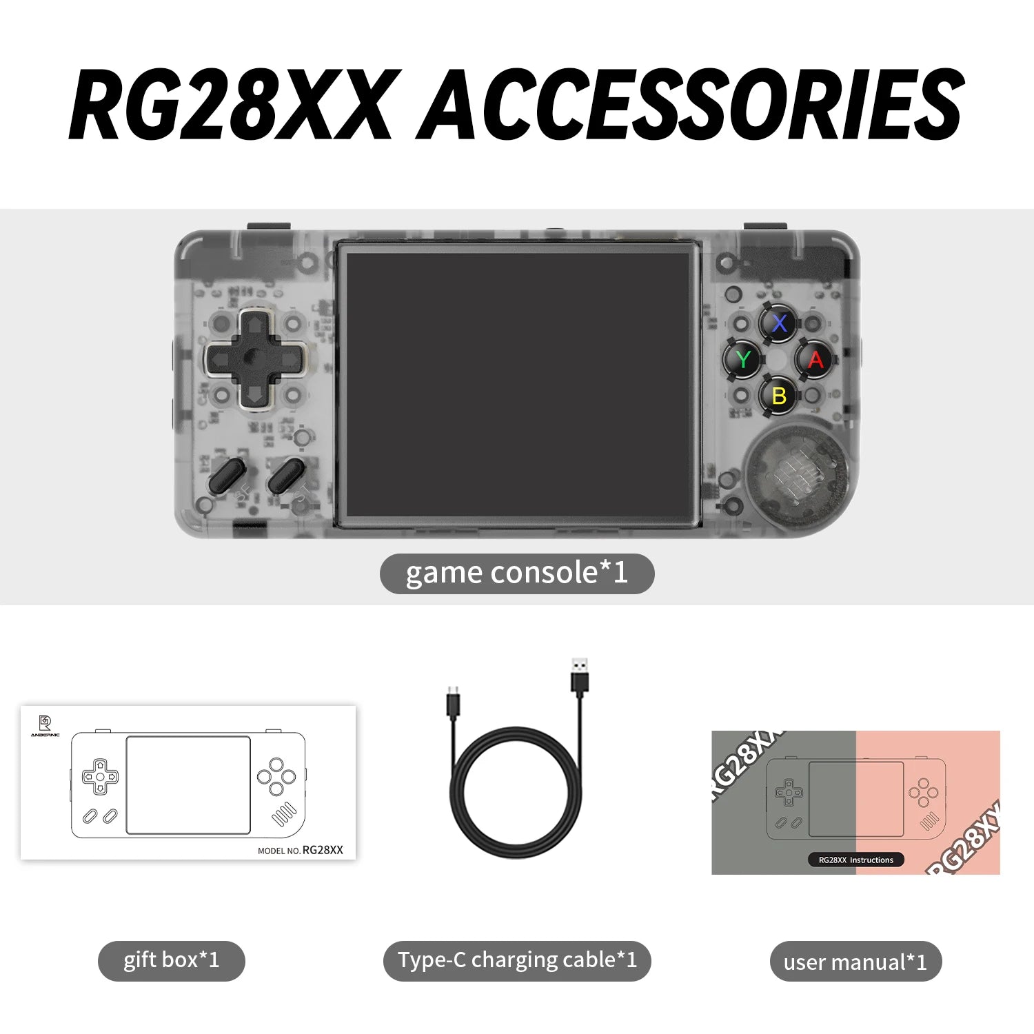 ANBERNIC RG28XX Handheld Game Console 2.83" IPS Screen Linux Retro Video Gaming Console 3100mAh Battery 5000 Games Support H-DMI
