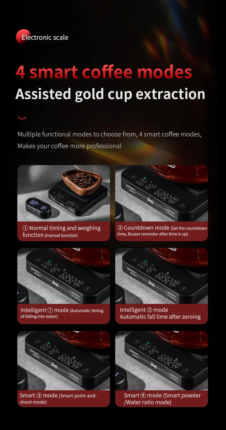 Bincoo Professional Coffee Scale Electronic Scale Coffee Powder Weighing Accurate Weight 0.1g Split Screen Display Barista Tool