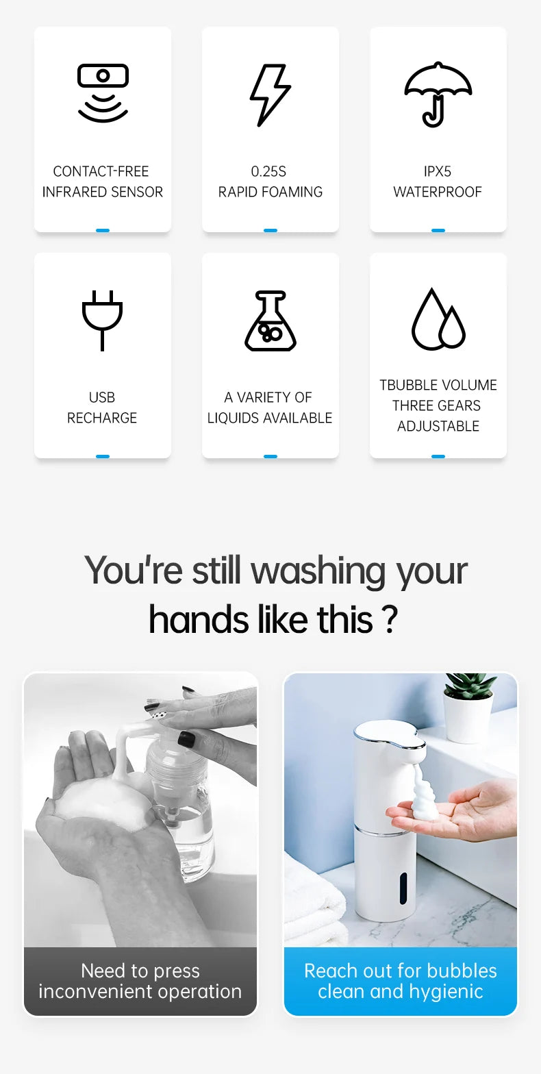 Automatic Foam Soap Dispensers Smart Washing Hand Machine With USB Charging Infrared Sensor Liquid Dispenser Hand Sanitizer
