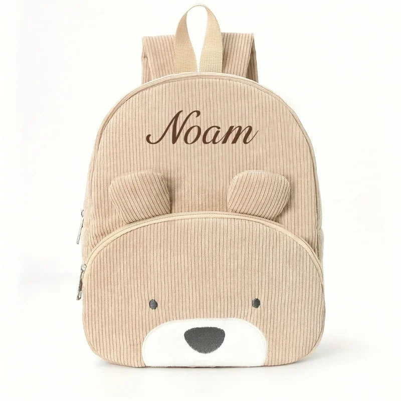 Personalized corduroy Backpack custom name embridery kindergarten schoolbags for children girls boys solid baby cute bags bear