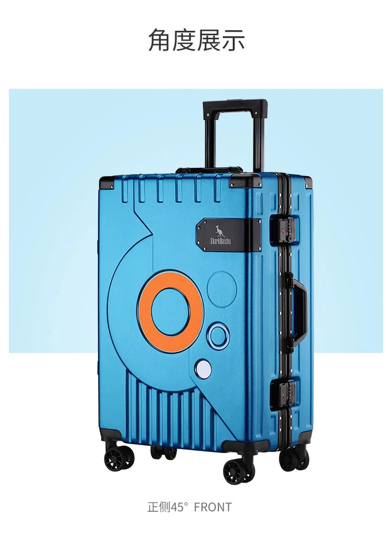 Fashion Aluminum frame travel luggage silent large-capacity trolley suitcase 20 inch suitcase carry on 24 inch password box