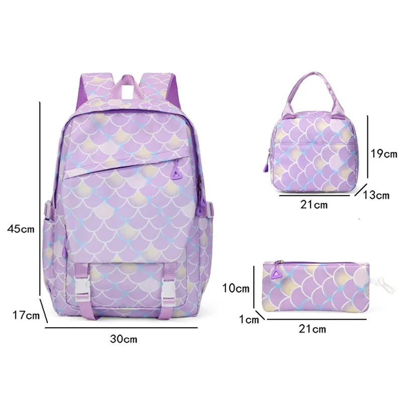 3Pcs Backpack Set Lilo Stitch Girl Kid Student Schoolbags Double Shoulder Bag Travel Pen Lunch Bag Kawaii Bookbag Laptop Bag Set