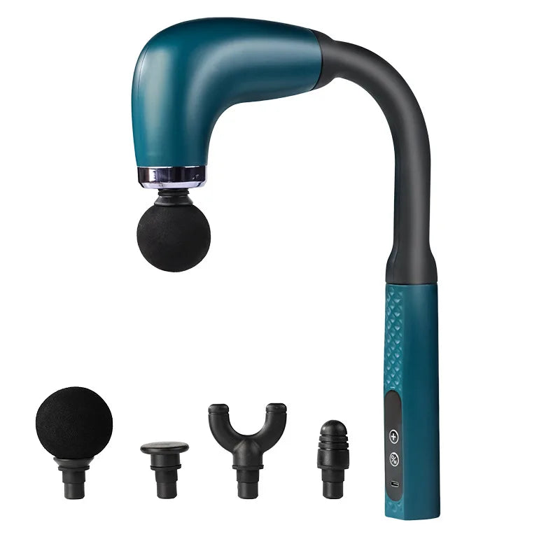 Rechargeable Fascia Gun with Bent Long Handle High-frequency Vibration Massage Gun Muscle Relaxation Back Neck Massager Tool