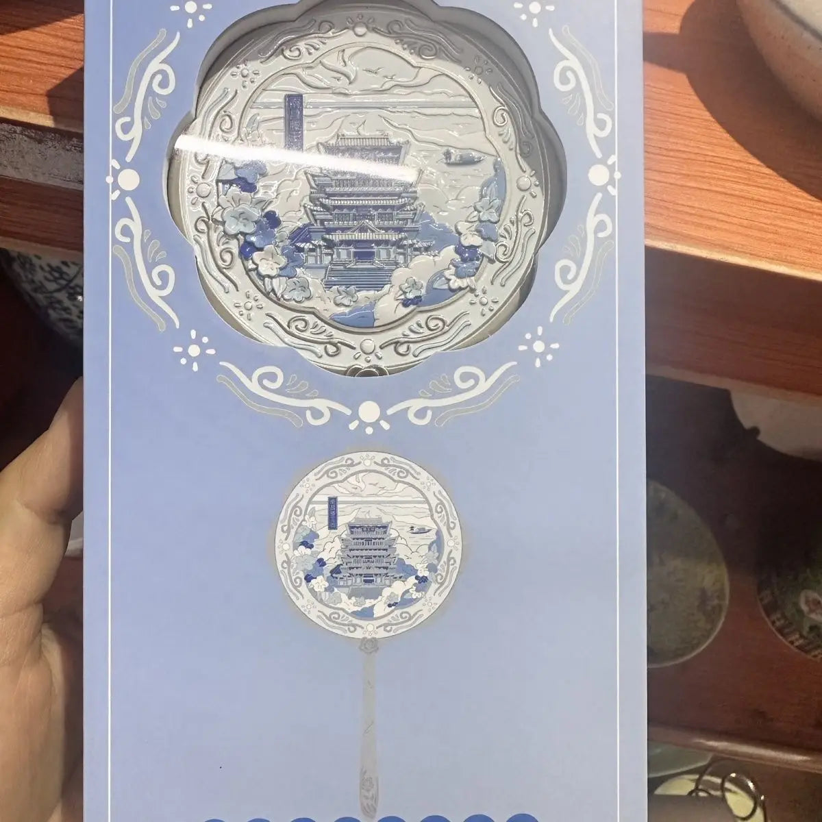 Handheld Relief Metal Mirror from Nanchang Tengwang Pavilion, a Chinese tourist souvenir