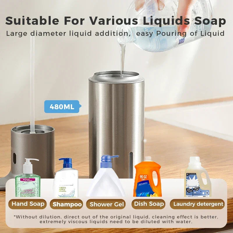 480ml Kitchen Soap Dispenser Automatic Sensor Hand Sanitizer Machine Intelligent Electric Body Wash Soap Dispenser 304 Stainless Steel