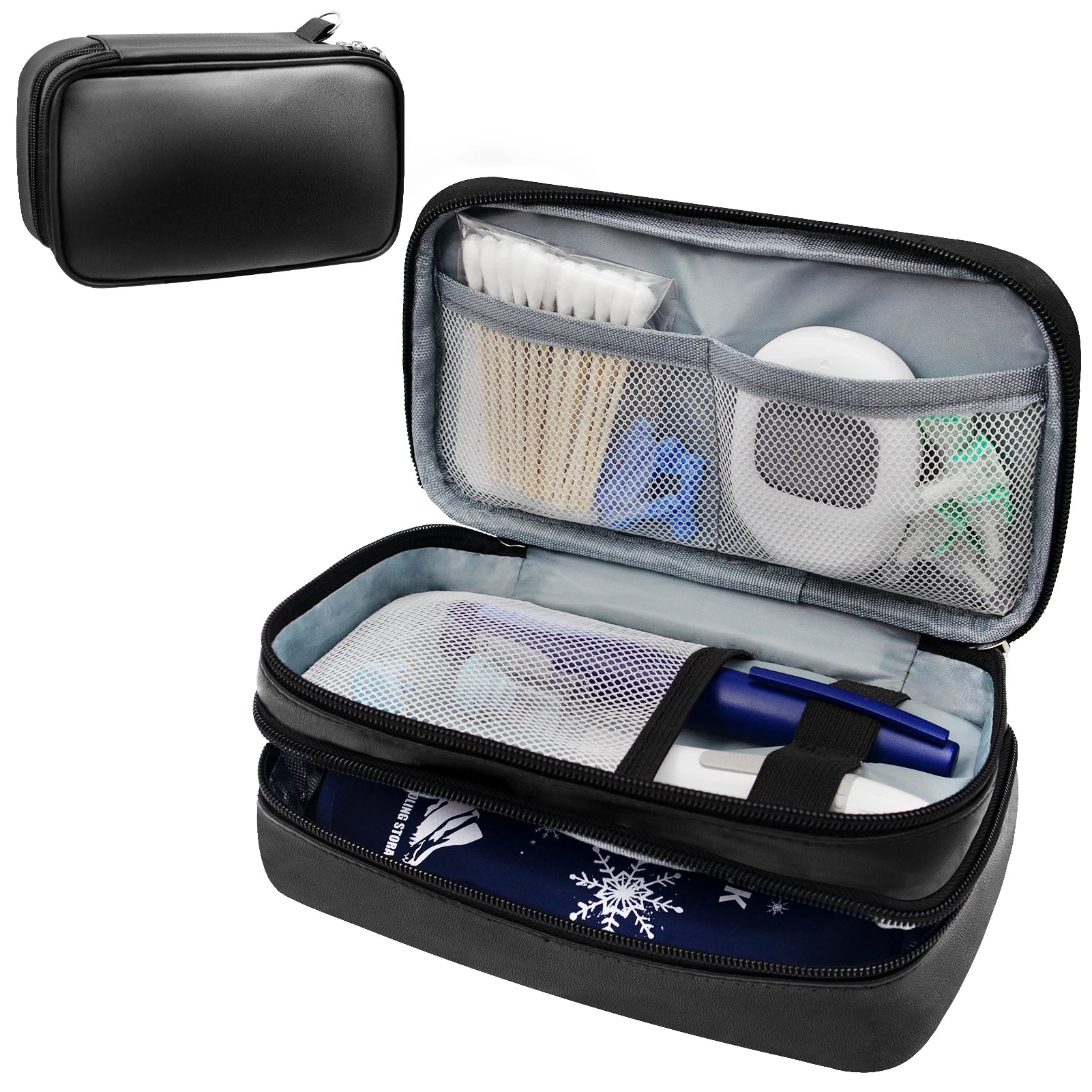 Insulin Bag for Diabetics - Pu Leather Double Layer Case for Insulin Pens, Test Kits, Travel Medical Organizer with Handle