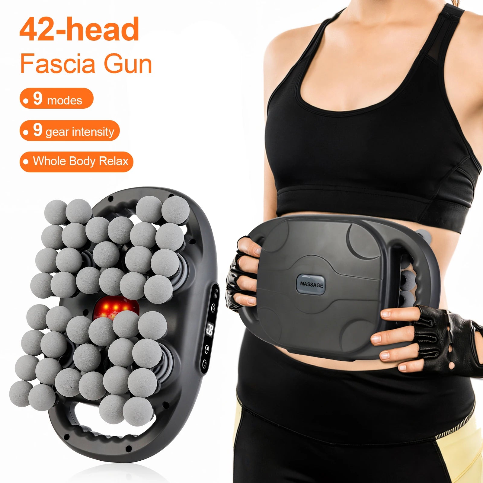 42 Heads Fascia Gun High-frequency Vibration Deep Massage Device for Shoulder Waist Back Leg Body Muscle Relaxation