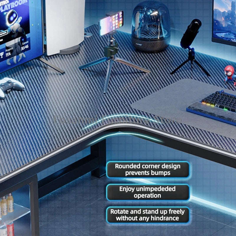 Modern L-Shaped Gaming Work Desk Chair Set Corner PC Table for Room Home Office Computer Desk and Chair Set Furniture with Shelf