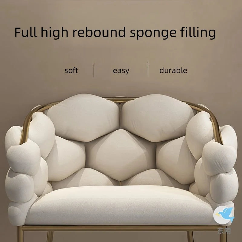 Nordic Metal Living Room Chair For Living Room Soft Upholstered Backrest Chairs Light Luxury Back Leisure Household Armchair