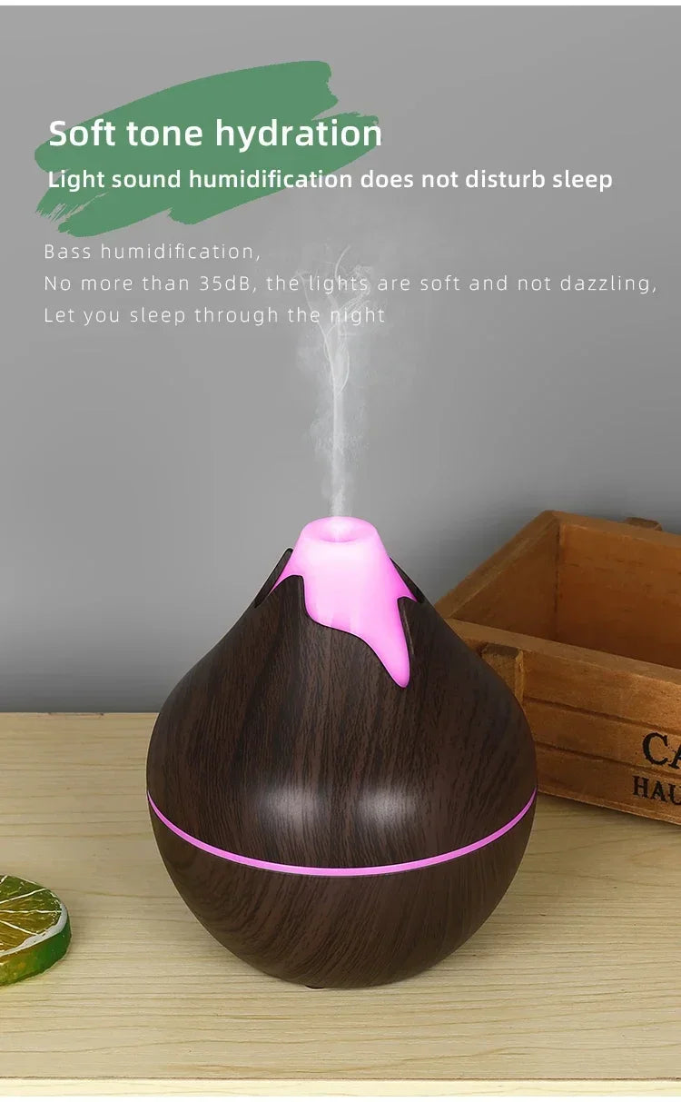 350ML Aromatherapy Essential Oil Diffuser Wood Grain Remote Control Ultrasonic Air Humidifier Cool with 7 Color LED Light