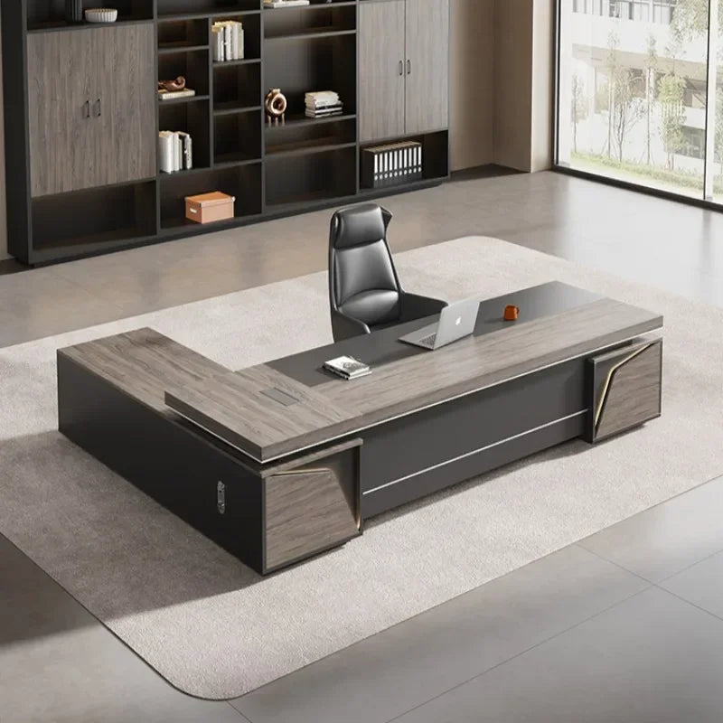 Light Luxury Vintage Office Desk Organizer L Shaped Mid Century Dark Wood Computer Desks Work Art Bureau Meuble Office Furniture