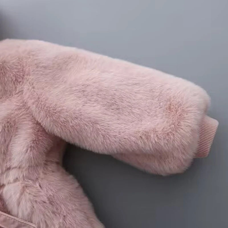 Winter Girls Coat Super Warm Mink Fur Padded Thickened Long Sleeve Hooded Coats Baby Kids Children Jacket Plush Outerwear