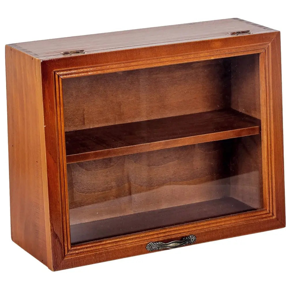 Wooden Display Cabinet With Acrylic Door 2 Tier Desktop Vintage Style Small Display Cabinet Desktop Organizer For Collectibles