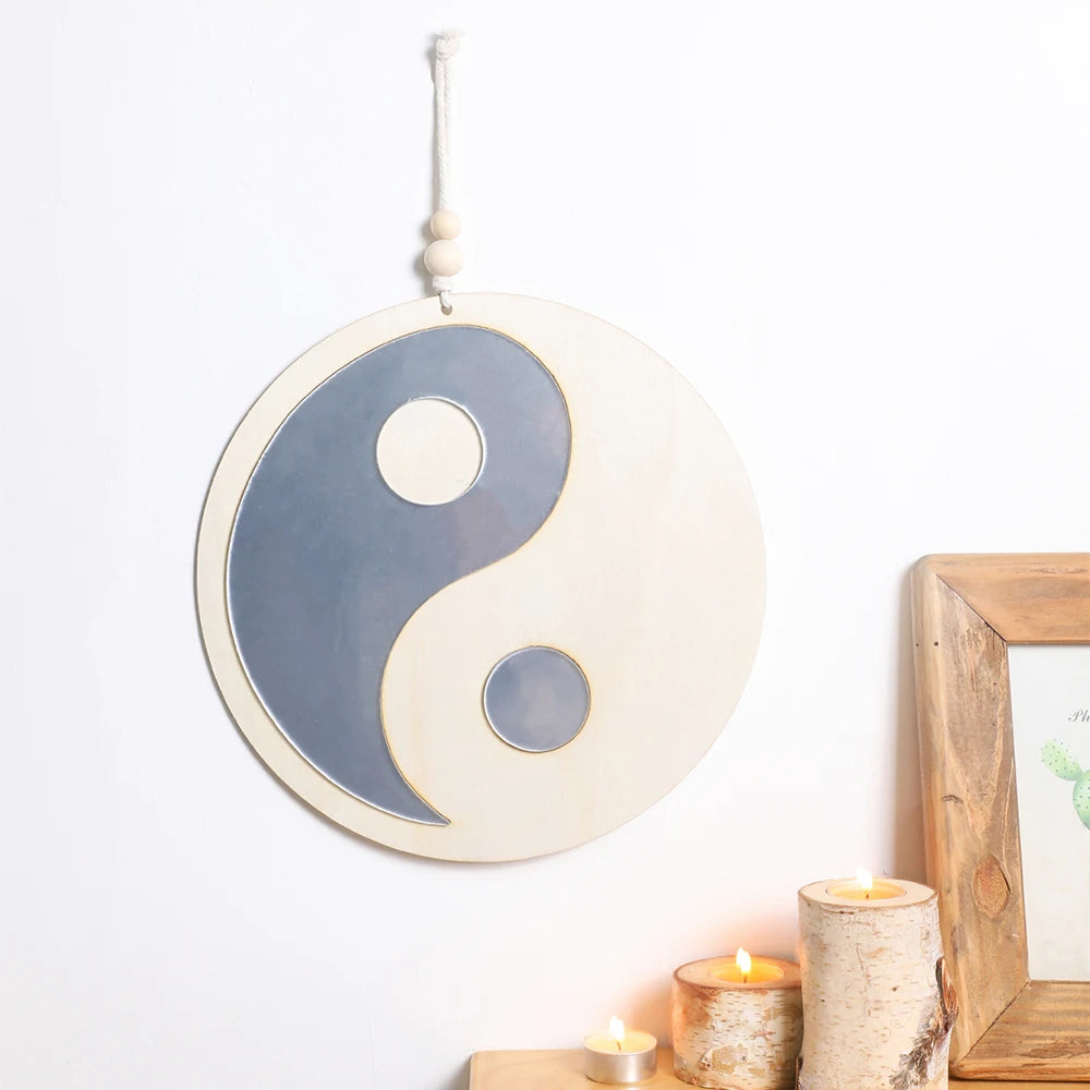 Wooden Mirror Home Decor Boho Wall Mirrors for Living Room Bedroom Tai Chi Yin Yang Wood Mirrors Room House Feng Shui Decoration