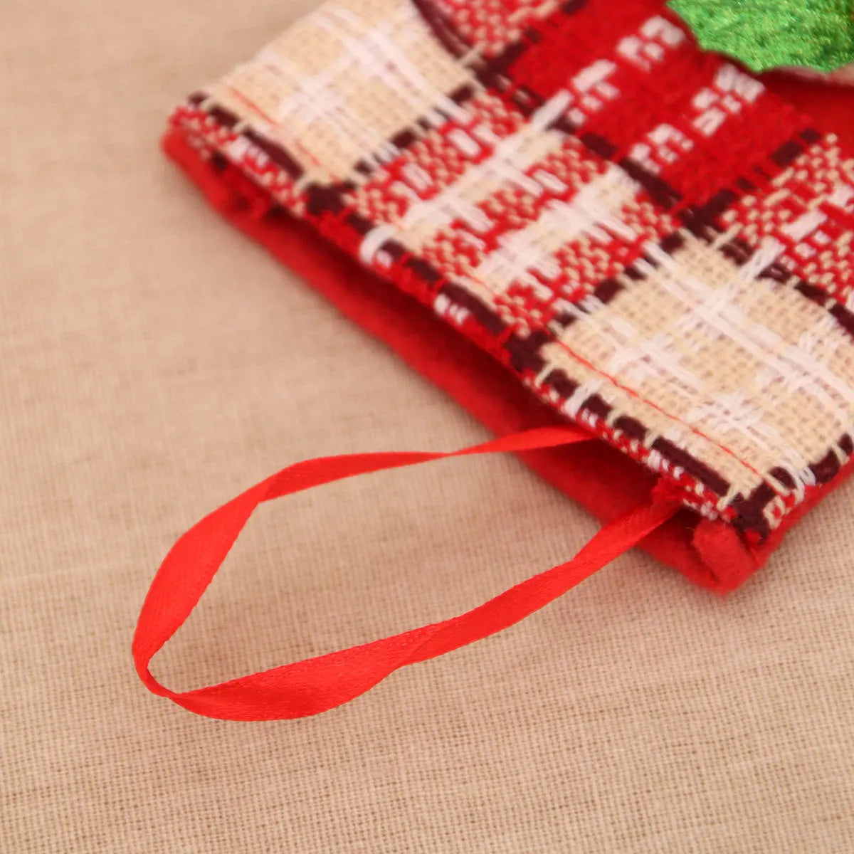 4PCS Red Christmas Stocking Brown Plaid Sock Mouth Santa Claus Snowman Reindeer Bear Doll Christmas Stocking New Year Home Decor