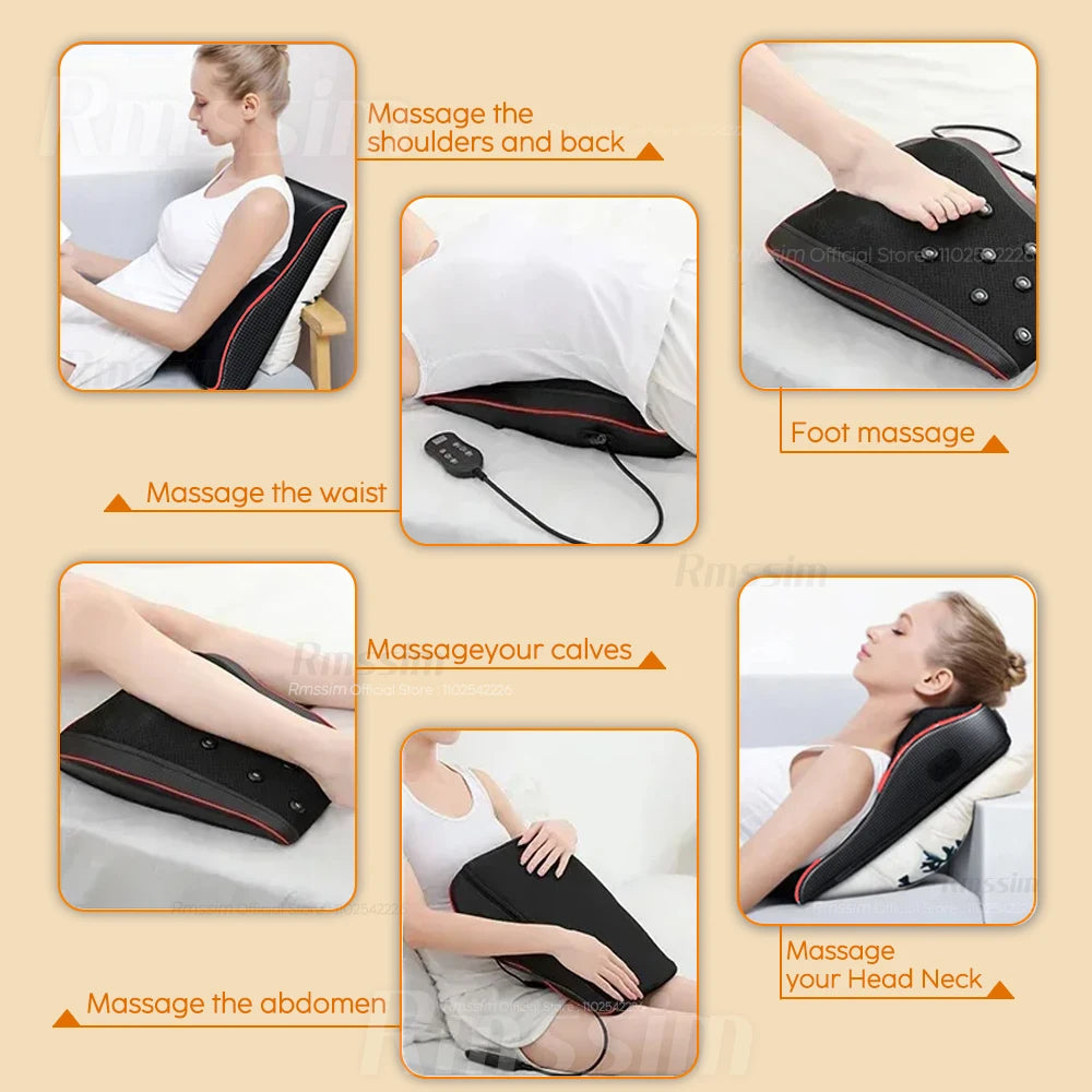 New Electric Massage Neck Pillow Shiatsu Head Cervical Ttraction Body Back Waist Massager Car with Heating Vibrating Massage
