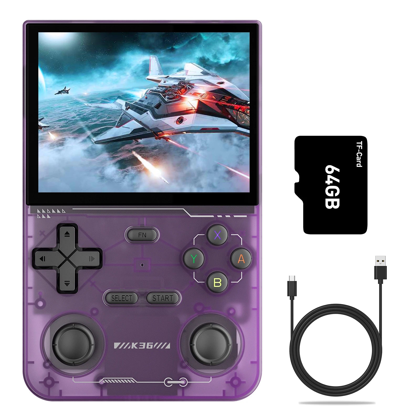 GAMINJA K36 3.5Inch IPS Screen Handheld Game Console 64GB Memory Classic Games Portable Handheld Open Source Game Console
