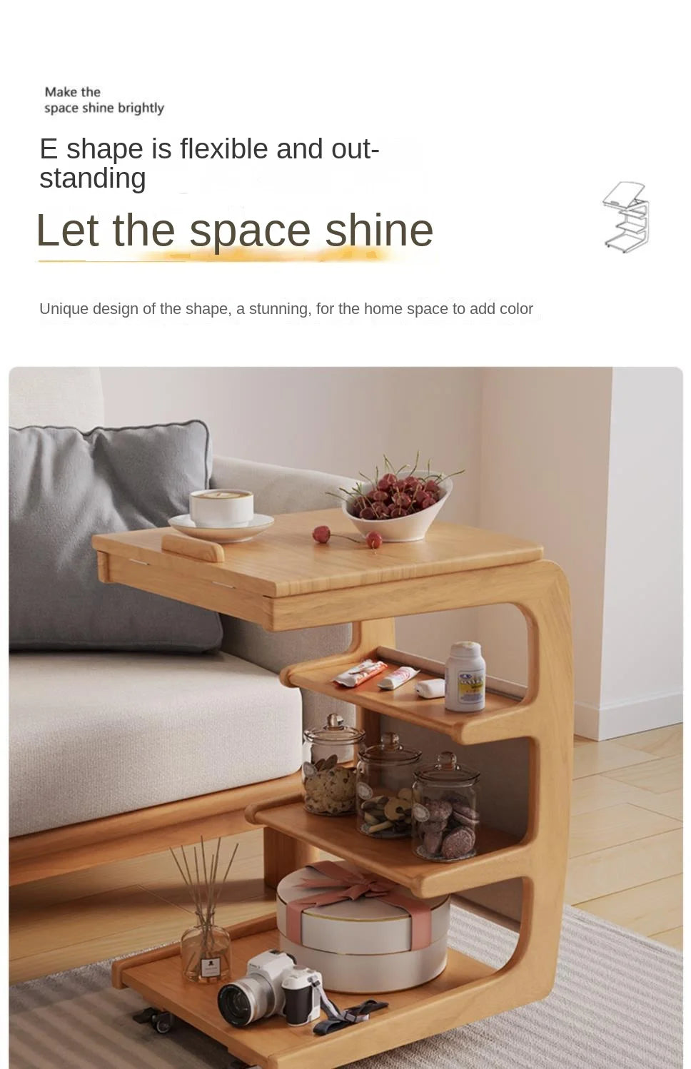 X&D Solid Wood Sofa Side Several Movable Living Room With Wheel Side Cabinet Bedside Shelf Simple Household Coffee Small Table