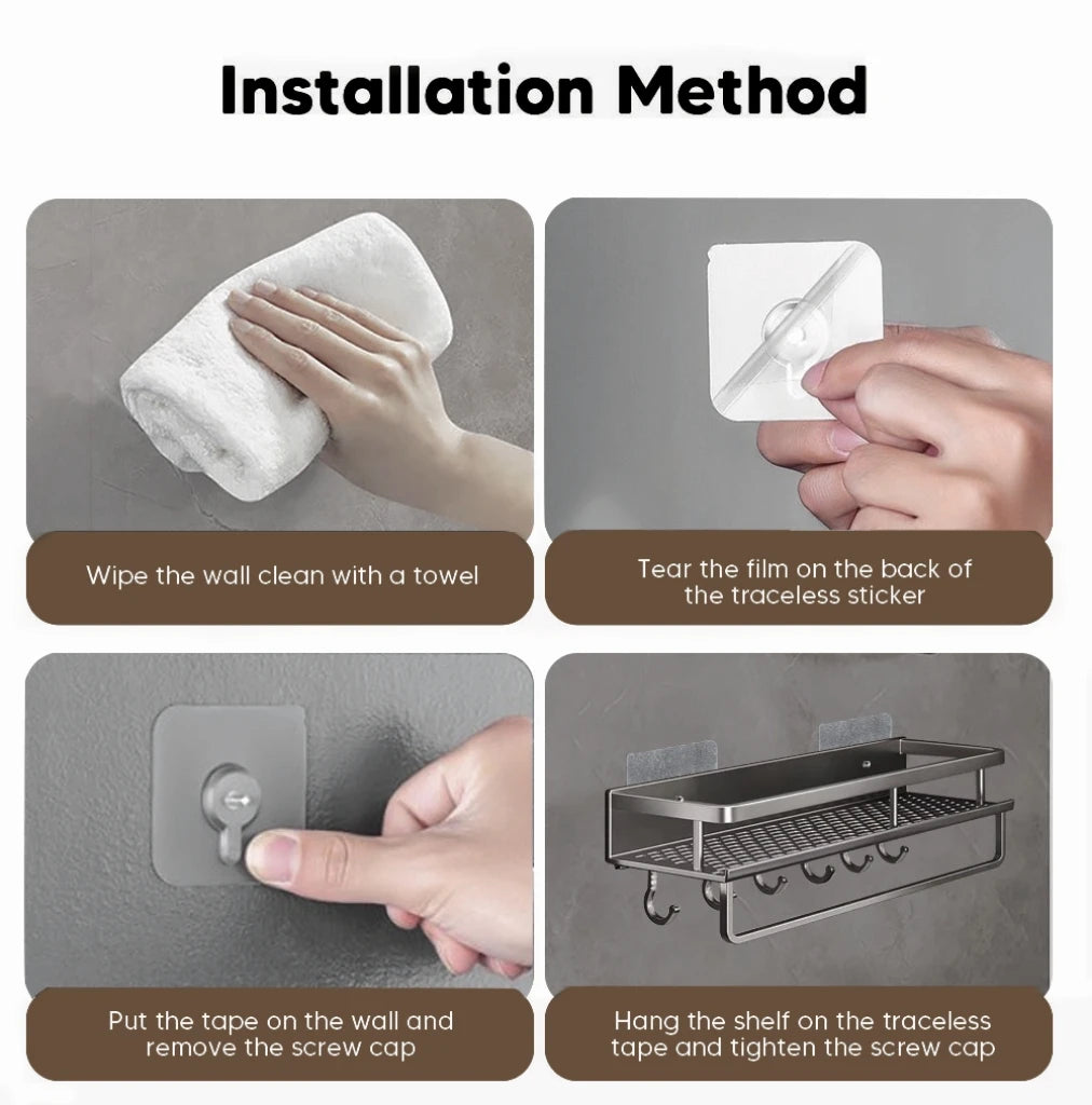 Aluminum Shower Organiser Bathroom Shelf Without Drilling Gray Wall Toilet Storage Shelf Shampoo Holder Bathroom Accessories