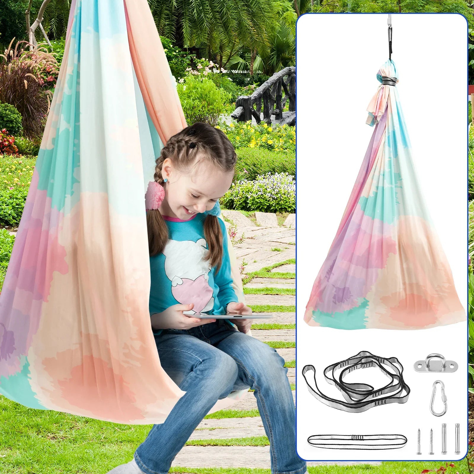 Sensory Swing Comfortable Kids Sensory Hammock Holds up to 200 lbs Indoor Cuddle Swing with 360° Swivel Hardware for Children
