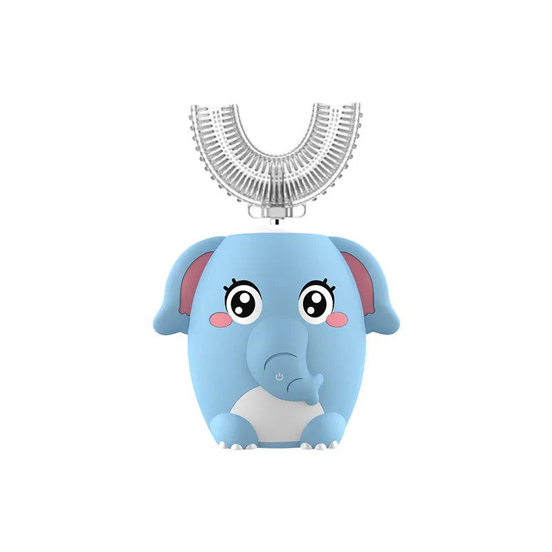 360° Sonic Electric Toothbrush for Kids Children U Shape Automatic Silicone Tooth Brush Smart Timer Rechargeable Blue Light IPX7