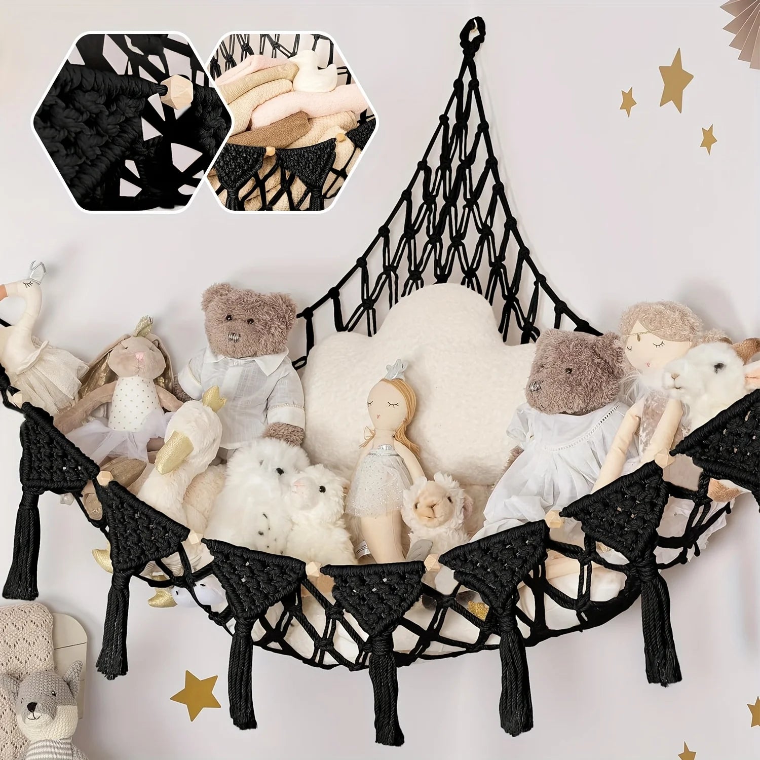 Jumbo Plush Hammock - Cute Stuffed Animal Storage Net, Nursery & Bedroom Wall Decor.