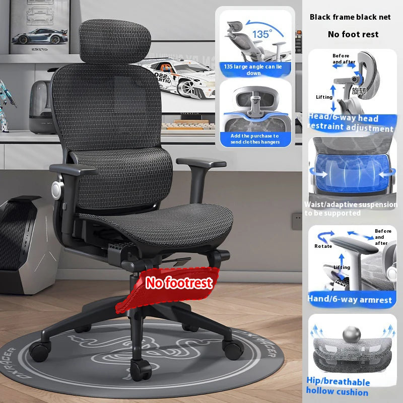 Ergonomic Office Chair High Back Computer Desk Chair 6D Adjustable Headrest And Lumbar Support Mesh Swivel Reclining Gaming Seat