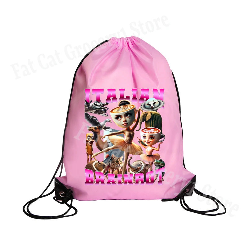Tralalero Tralala Drawstring Backpack Tungtung Sahur Brainrot Kids Cartoon Travel Shoulders Bag New Outdoor Sport Rucksack Gift