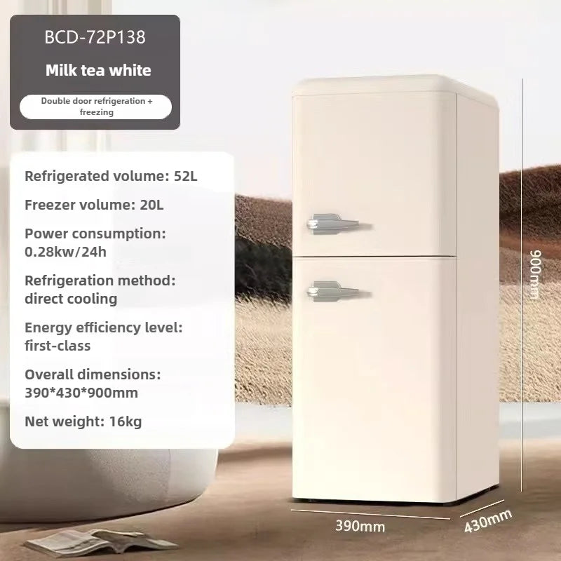 Double Door Refrigeration Freezing Mini Small Medium Silent Energy-saving Retro Refrigerators with Handle for Office Home Hotel