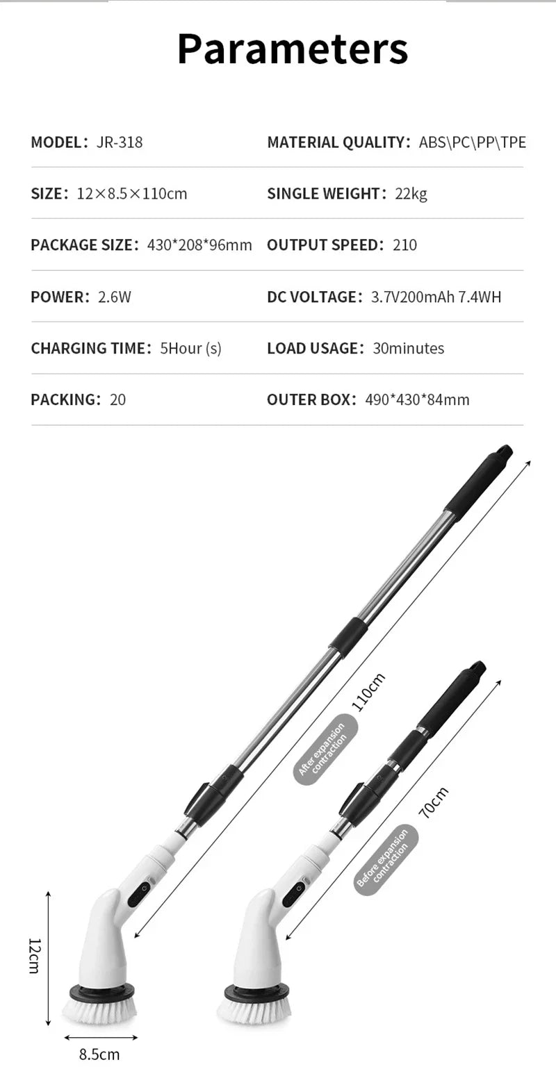 Xiaomi 2000mAh 6-in-1 Electric Cleaning Brush Wireless Electric Rotary Clean Brush Shower Clean 8 Head For Bathroom Kitchen Home