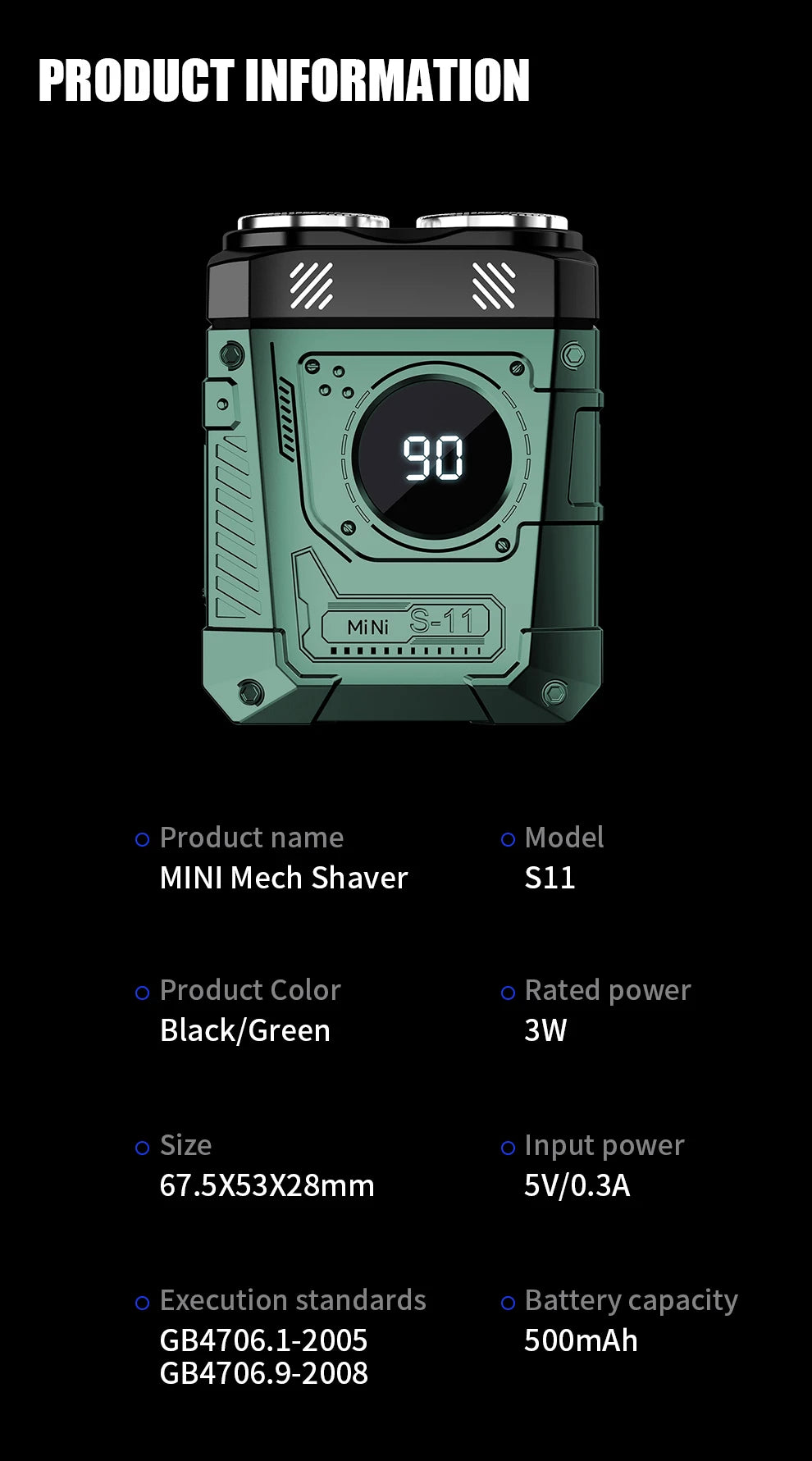 Magnetic Double Blade Electric Shaver for Men Mecha Punk Style Rechargeable LCD Portable Beard Trimmer Face Beard Razor Knife