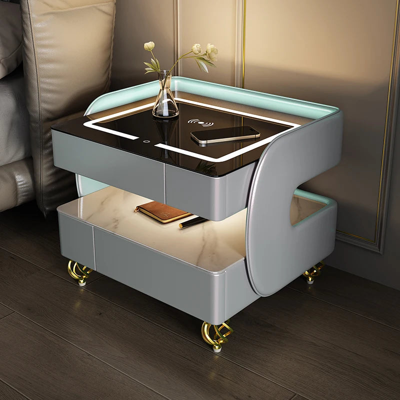 Modern Aesthetic Nightstands Wireless Charging Design Minimalist With Light Bedside Table Elegant Trendy Cajoneras Furniture