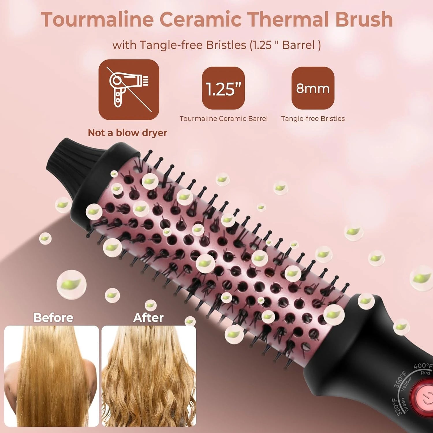 Voluminous Thermal Brush for Curling Hair, 1.25 Inch Ceramic Tourmaline Ionic Heated Curling Iron Comb with LCD Display, Adjusta