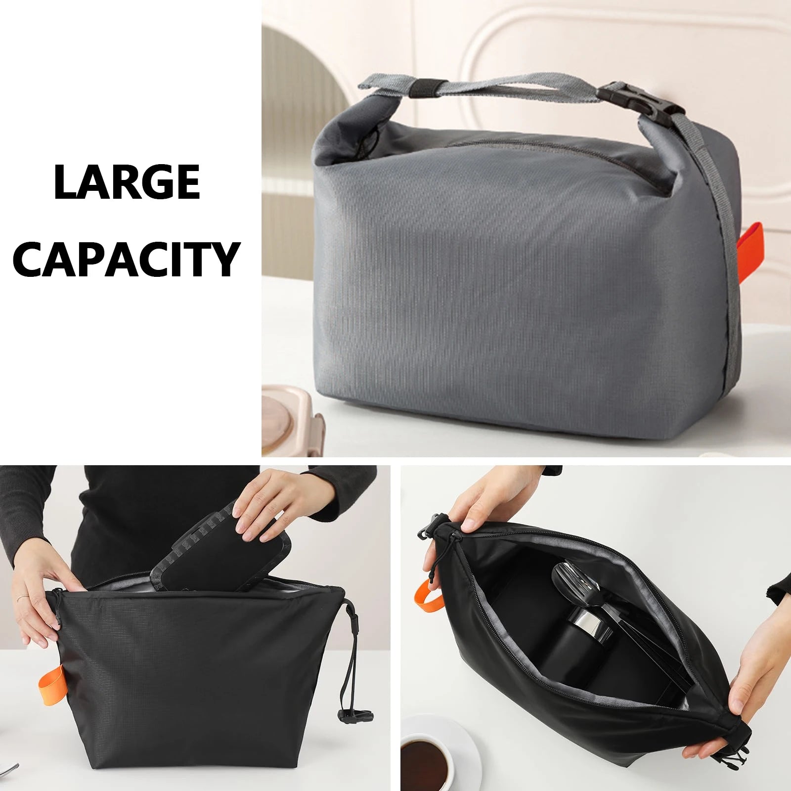 Fashionable and simple insulated bag, office worker, large capacity lunch box bag, student hand carrying bento bag.-A-ZMT