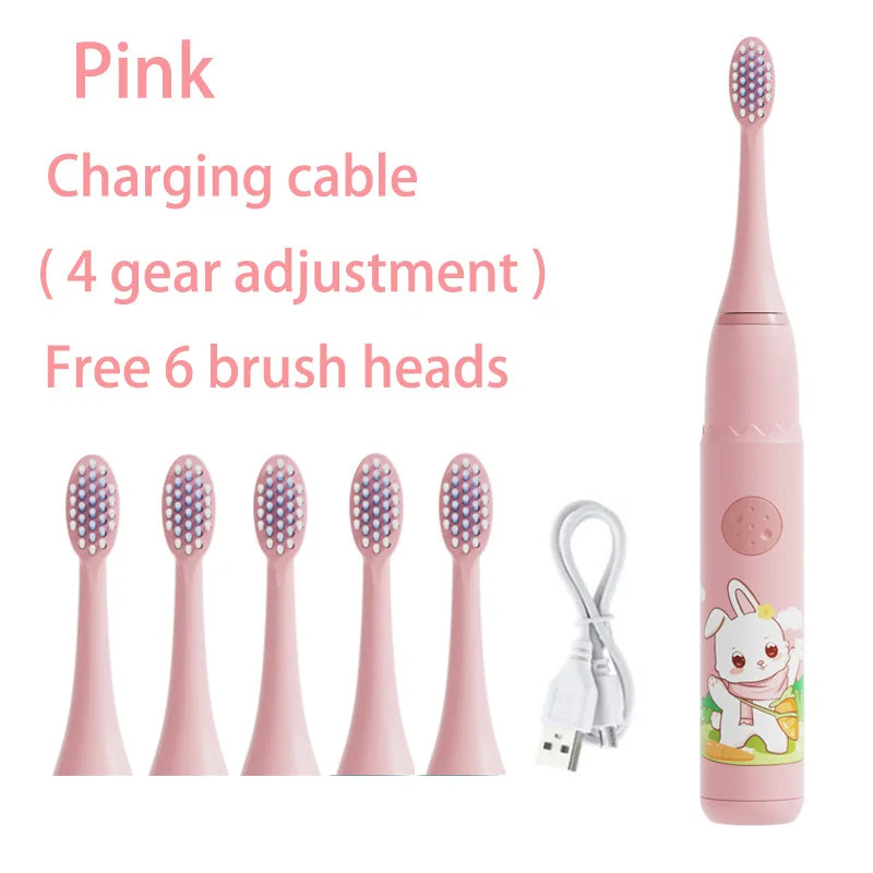 Children Electric Toothbrush Cartoon Kids With Replacement Head Ultrasonic  IPX7 Waterproof Rechargeable Sonic Toothbrush