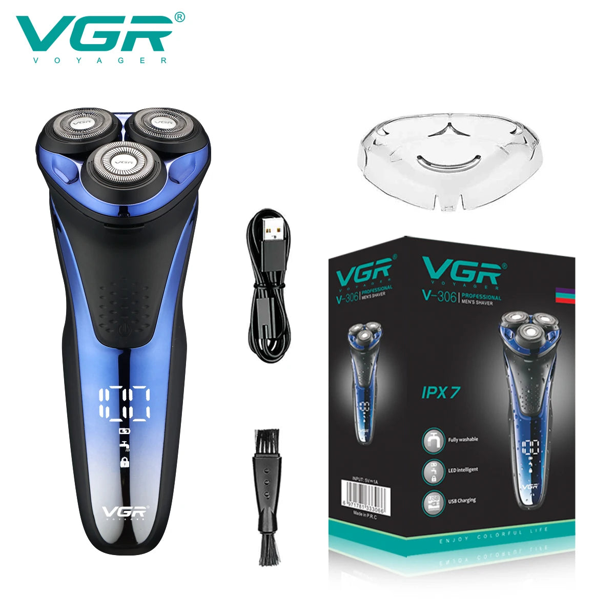 VGR Shaver Electric Razor Professional Shaving Machine Floating Beard Trimmer IPX7 Waterproof Rechargeable Shaver for Men V-306