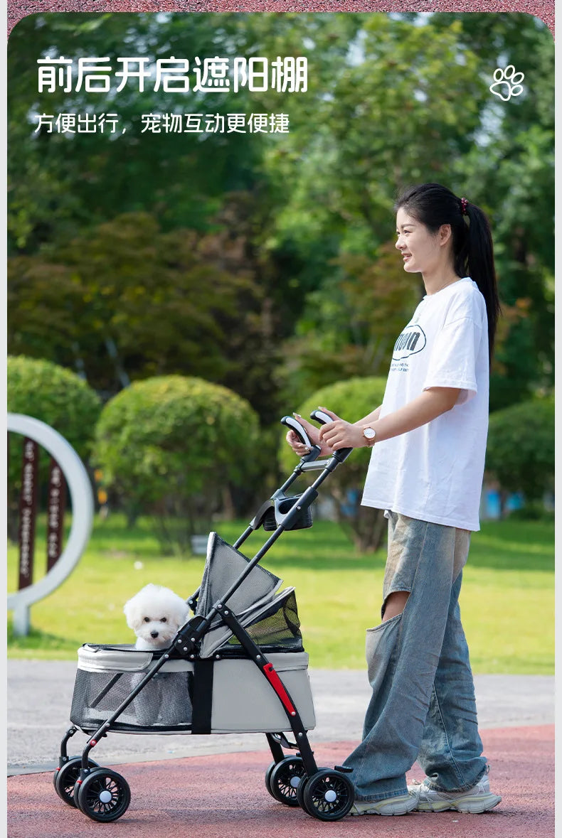 Lightweight Pet Stroller for Cats & Dogs - Foldable Dog Cat Carrier for Small Pets like Teddy & Puppies