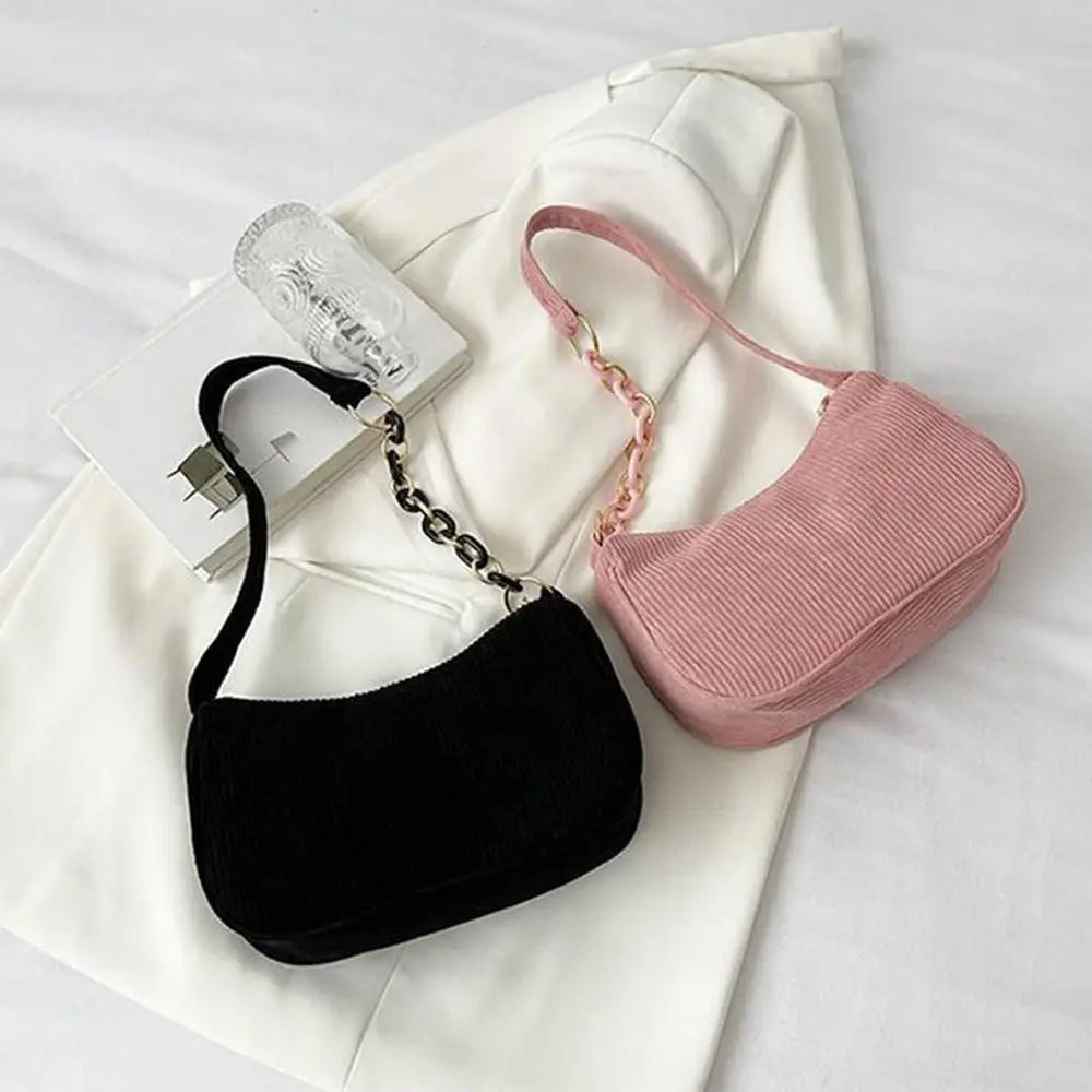 Fashion Vintage Handbags Women Autumn Winter Corduroy Underarm Bag  Zipper Shoulder Small Bags Female Soft Casual Clutch Handbag