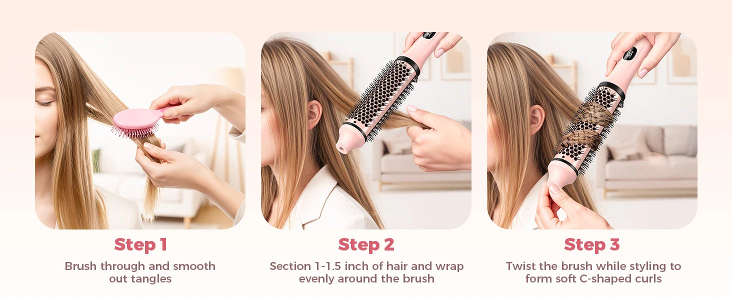 Dual Voltage Thermal Brush, 1.5 Inch Heated Round Brush with Negative Ions & Ceramic for Volumizing, 6 Temps & Auto Shut-Off