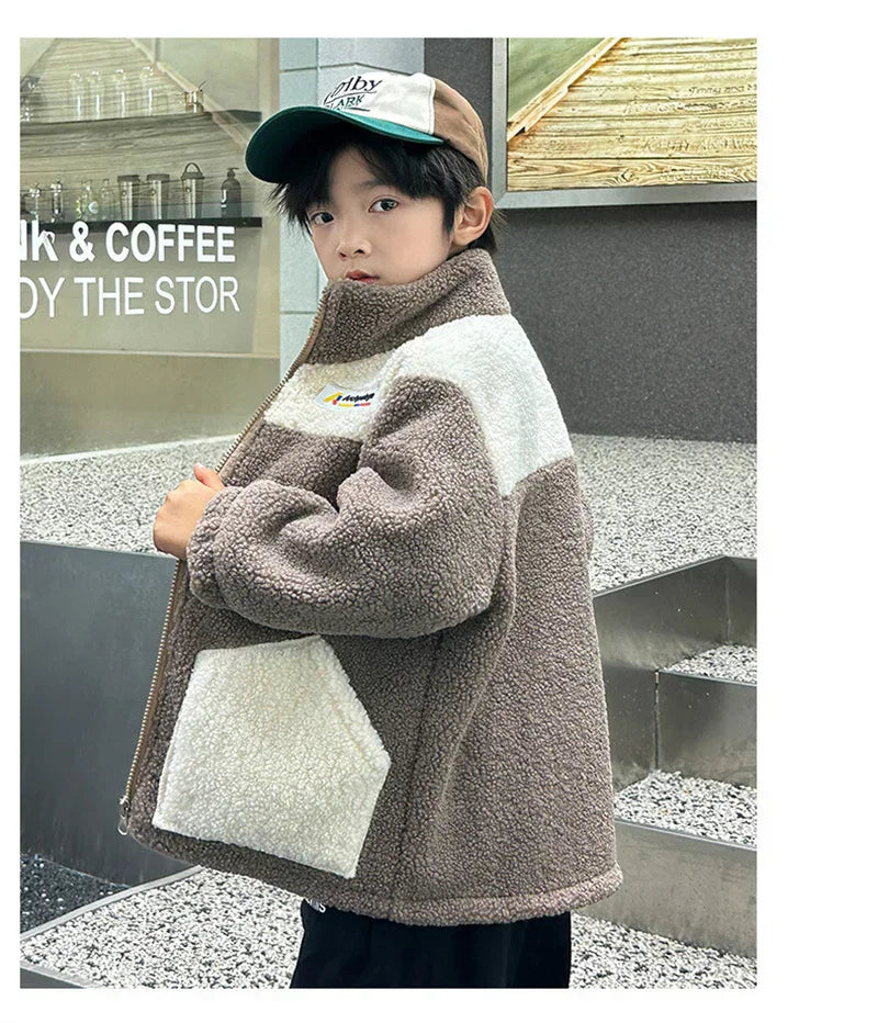 LambWool Warm Jackets For Girls Children Autumn Winter Outerwear Kids Plus Velvet Coats New Teenager Fashion Padded Clothing
