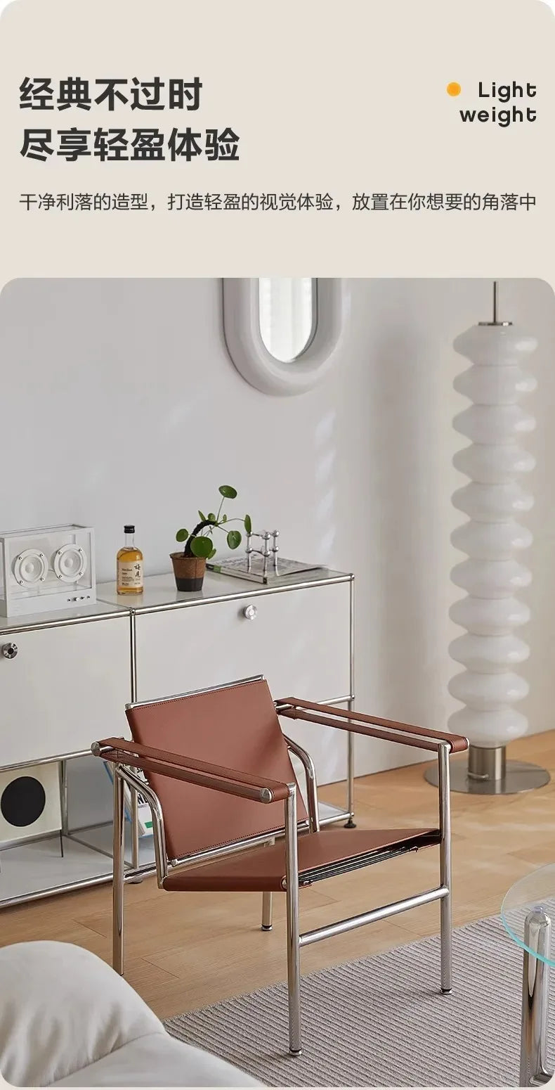 Le Corbusier Italian Style Single Sofa Chair Designer Vintage Single Chair Stainless Steel Leisure Chair