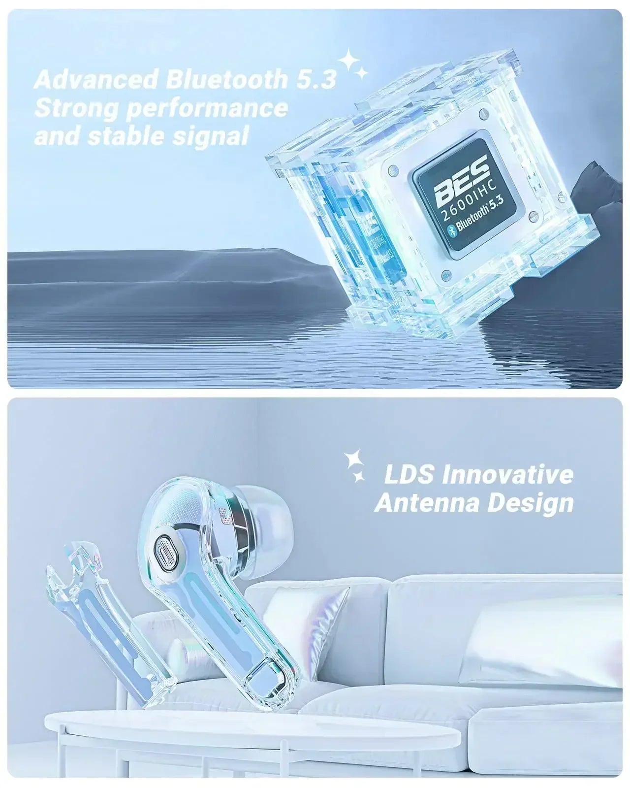 HK6TWS Bluetooth Wireless Earphones LED Power Display Stereo Sound Digital Audio No-Noise Technology for PHONE